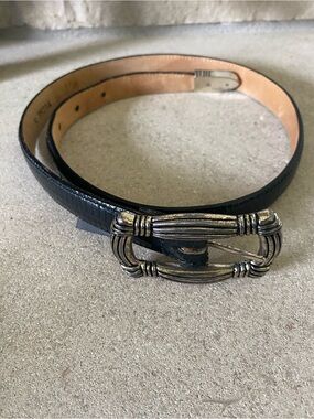 Brighton black leather Tuscan mom cowgirl silver hardware belt small